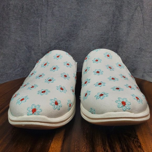 Clarks Mules Sandals Women's 10 Narrow Floral Breeze Shore Slip On Comfort Shoes - Picture 2 of 8